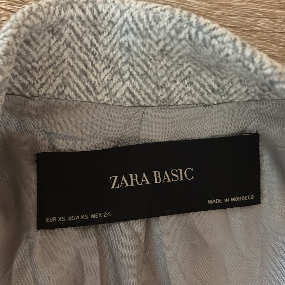 Zara Basic Light Gray Herringbone Coat Lined - image 7